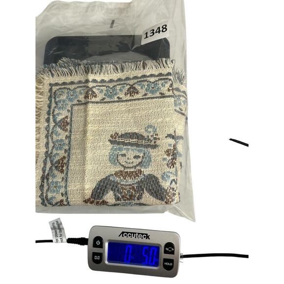 Vtg Kolf Blue Woven Tapestry Square Mats Austrian Boy Girl Linen Blend Set of 3 - Picture 8 of 8